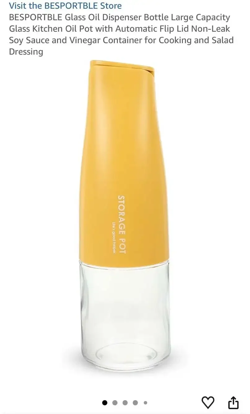 Glass Oil Dispenser 17 oz Capacity Glass with Automatic Flip Lid Non-Leak